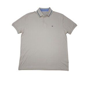 Tommy Hilfiger Mens Beige Polo Shirt With Contrast Collar Classic Fit Size M 100